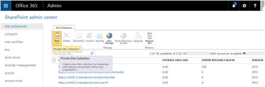 office 365 SharePoint Admin Center